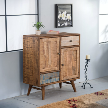 CREDENZA MOD. HEXA-04 CM 87X38 H.95 IN LEGNO DI MANGO TINTA STONE E BICOLORE