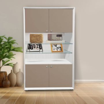 CREDENZA MOD. GIORNO PER GIORNO CM 105.6X45 H. 167.6 NUVOLA FRASSINO E FANGO LISCIO
