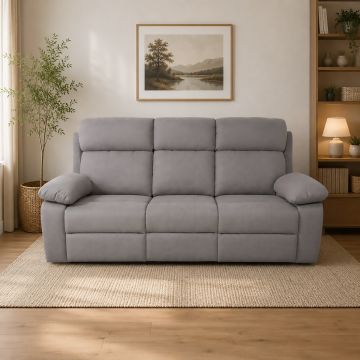 DIVANO 3 POSTI MOD. KEY CON RELAX MANUALE IN TESSUTO GRIGIO CHIARO