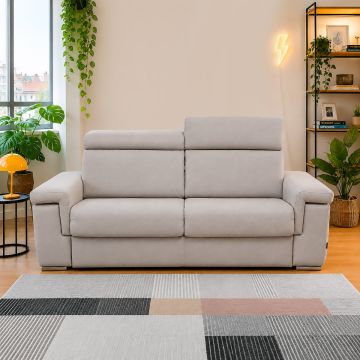 DIVANO LETTO MOD. IRIS CM 220 IN TESSUTO BEIGE CON RETE ELETTROSALDATA
