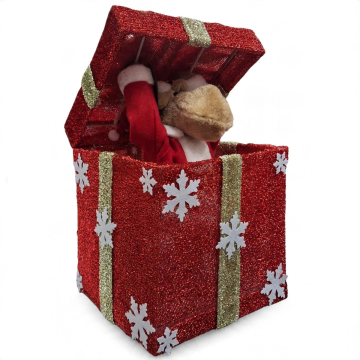 PACCO REGALO CON RENNA MUSICA/MOVIMENTO E LUCI 32X32 H. 32/65CM ROSSO