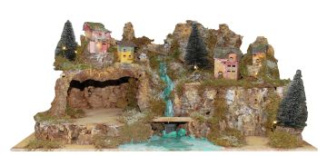PAESAGGIO CON CASCATA, CASETTE E LUCI 78X49X45CM PAESAGGIO CON CASCATA, CASETTE E LUCI 78X49X45CM