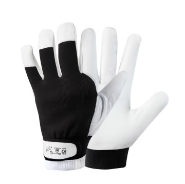 GUANTI IN PELLE E MAGLIA DI COTONE BIANCO/NERO TG 11