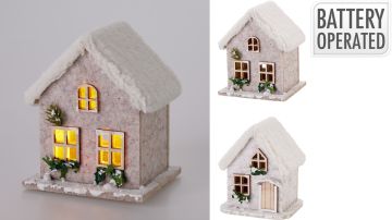 CASETTA IN FELTRO E LEGNO CON LUCE LED 13X11 H. 16CM ASSORTITO