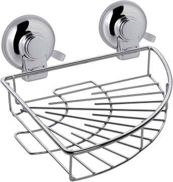 LINEA HOT - PORTA OGGETTI DOCCIA ANGOLARE CROMATO IN ACCIAIO INOX A VENTOSA 19X19X10CM