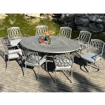 SET TAVOLO + 8 SEDIE DA ESTERNO IN ALLUMINIO PRESSOFUSO ANTRACITE