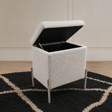 POUF CONTENITORE CM 45X45 H. 35 TESSUTO EFFETTO BOUCLE' BIANCO 