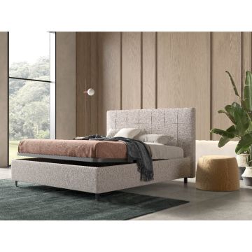 LETTO MATRIMONIALE CON CONTENITORE IN TESSUTO BEIGE