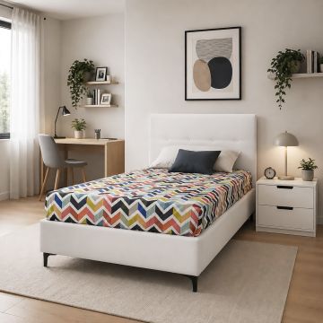 LETTO 1 PIAZZA E MEZZA CON GIROLETTO MOD. SIMPLE IN ECOPELLE BIANCA