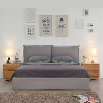 LETTO MATRIMONIALE CONTENITORE MOD. LEILAH IN TESSUTO GRIGIO