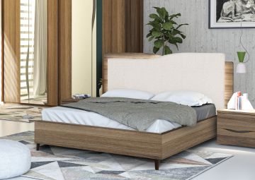 LETTO MATRIMONIALE CONTENITORE MOD. ATLANTA NOCE BELGRAVIA E TESSUTO CREMA