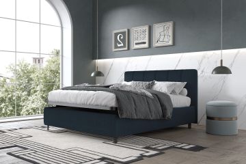LETTO MATRIMONIALE CON CONTENITORE IN TESSUTO PETROLIO 