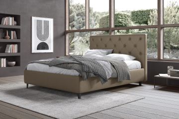 LETTO MATRIMONIALE CONTENITORE IN ECOPELLE NOCCIOLA