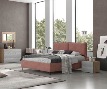 LETTO MATRIMONIALE IRIS CON CONTENITORE IN TESSUTO ROSA