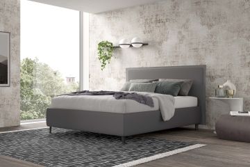 LETTO MATRIMONIALE CON CONTENITORE IN ECOPELLE GRIGIA