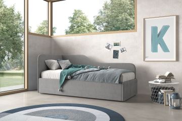 DIVANO LETTO SINGOLO ESTRAIBILE IN TESSUTO GRIGIO