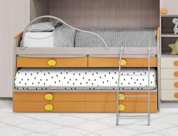 LETTO ATTREZZATO MOD. JOB CENERE WOOD E ALBICOCCA