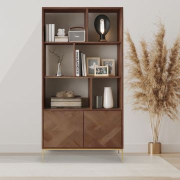 LIBRERIA MOD. SND-09 CM 80X36 H.160 IN LEGNO DI ACACIA TINTA NOCE