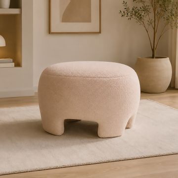 POUF CM 56X42 H. 40 IN TESSUTO EFFETTO BOUCLE' BEIGE