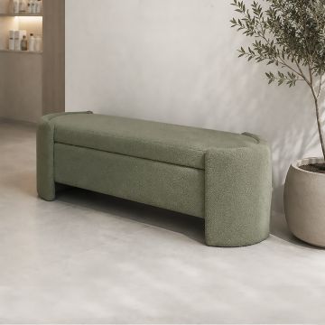 PANCA CONTENITORE CM 164X50 H. 47 IN TESSUTO EFFETTO BOUCLE' VERDE SALVIA