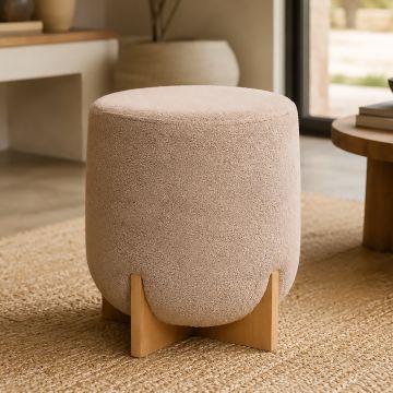 POUF ROTONDO DIAM. CM 42 H. 48 IN TESSUTO EFFETTO BOUCLE' BEIGE