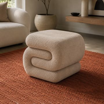 POUF CM 51X48 H. 46 IN TESSUTO EFFETTO BOUCLE' BEIGE