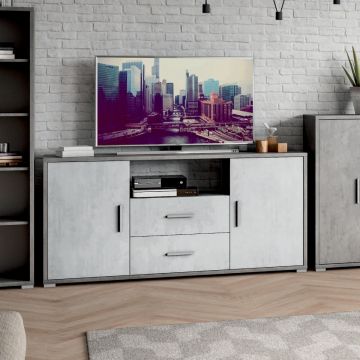 CREDENZA MOD. DOUBLE CM 174X41 H. 84 CEMENTO E OSSIDO BIANCO  