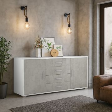 MOBILE MOD. DOUBLE CM 174X41 H. 84 OSSIDO BIANCO E CEMENTO