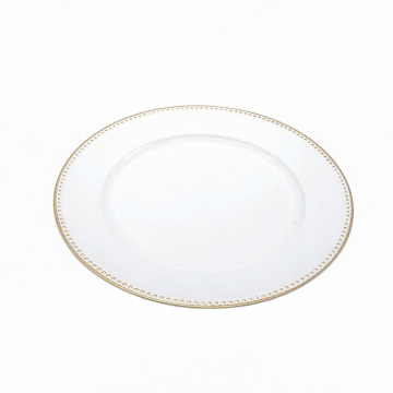 SOTTOPIATTO IN PLASTICA BIANCO DIAM. 32CM BORDO PUNTINATO ORO