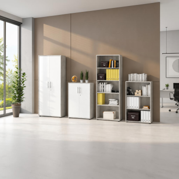 COMPOSIZIONE LIBRERIE MOD. OMEGA CEMENTO E BIANCO FRASSINATO