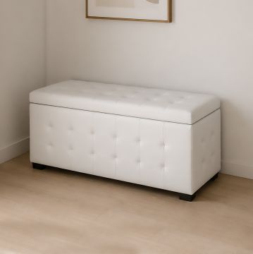 PANCA CONTENITORE CM 138X43 H. 48 IN ECOPELLE BIANCA