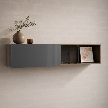 PENSILE MOD. INFINITO CM 178.4X31.5 H.33.8 NOCE BRERA E GRIGIO TITANIO LUCIDO