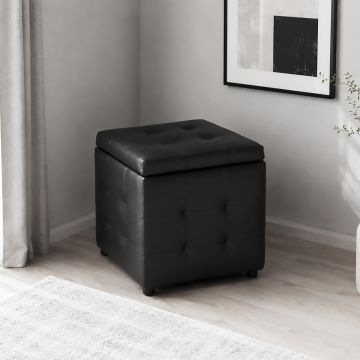 POUFF CONTENITORE CM 45X45 H. 46.5 IN ECOPELLE NERA