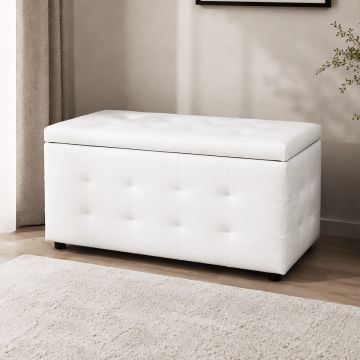 PANCA CONTENITORE CM 84X44 H. 46.5 IN ECOPELLE BIANCA