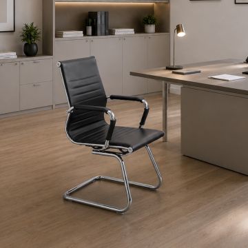 SEDIA DA UFFICIO MOD. HELSINKY SLITTA IN PU NERO E METALLO 