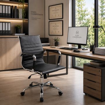 SEDIA DA UFFICIO MOD. HELSINKY/V IN PU NERO E METALLO