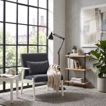 POLTRONA MOD.EGLE CM 71X81 H.83 IN LEGNO BIANCO E TESSUTO GRIGIO