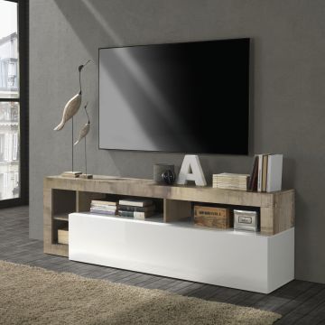 PORTA TV MOD. HAMBURG CM 184X42 H. 58 BIANCO LUCIDO E PERO