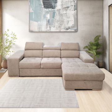 SALOTTO ANGOLARE MOD. SOFIA CON CHAISE LONGUE DX IN TESSUTO BEIGE