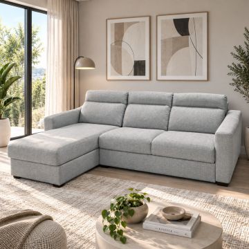 SALOTTO MOD. RYAN CON PENISOLA E RETE ELETTROSALDATA IN TESSUTO GRIGIO CHIARO