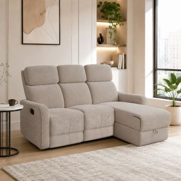 SALOTTO MOD. ICARO CHAISE LONGUE DX CON RELAX MANUALE IN TESSUTO TORTORA