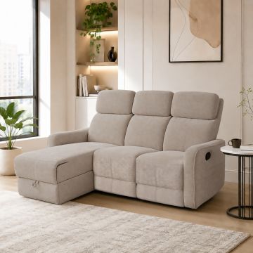 SALOTTO MOD. ICARO CHAISE LONGUE SX CON RELAX MANUALE IN TESSUTO TORTORA