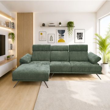 SALOTTO MOD. SEBASTIAN CON PENISOLA SX IN TESSUTO VERDE