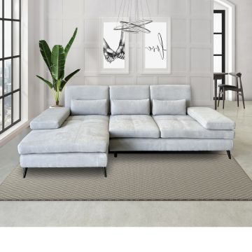 SALOTTO MOD. ELENA CON PENISOLA SX E SCHIENALI TRASLANTI IN TESSUTO GRIGIO