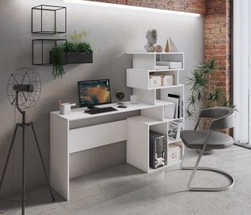 SCRIVANIA CON LIBRERIA MOD. GHEA CM 158.4X39.6 H. 135 BIANCO FRASSINATO 