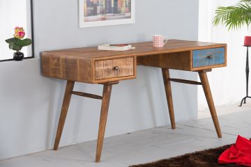 SCRITTOIO MOD. HEXA-05 CM 140X60 H.76 IN LEGNO DI MANGO TINTA STONE E BICOLORE