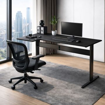 SCRIVANIA CM 140X48/80 H. 75 LAMINATO E METALLO NERO