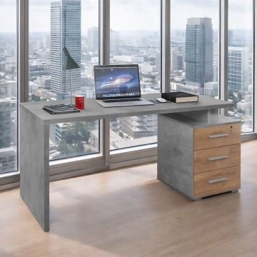 SCRIVANIA CM 154X65 H. 76 CEMENTO E NOCE STELVIO