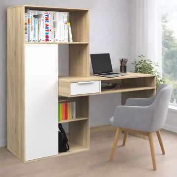 SCRIVANIA CON LIBRERIA MOD. FUNCTION PLUS CM 163X60 H. 155 ROVERE SONOMA