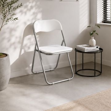 SEDIA PIEGHEVOLE IN METALLO E PVC BIANCO
